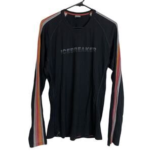 Icebreaker Bodyfit 200 Shirt Mens Large Merino Wool Long Sleeve Striped Outdoors